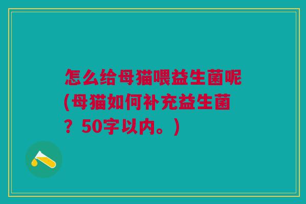 怎么给母猫喂益生菌呢(母猫如何补充益生菌？