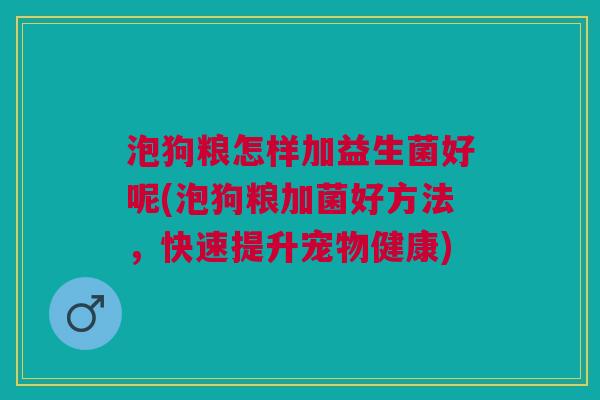 泡狗粮怎样加益生菌好呢(泡狗粮加菌好方法,快速提升宠物健康)