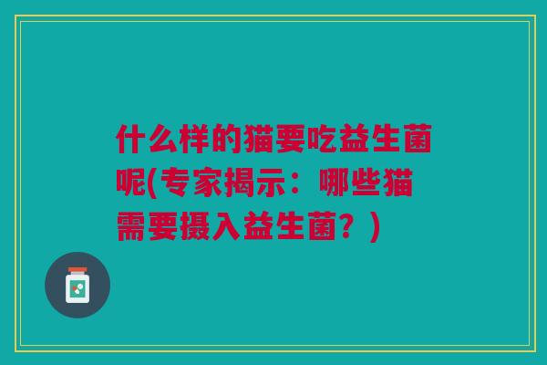 什么样的猫要吃益生菌呢(专家揭示：哪些猫需要摄入益生菌？)