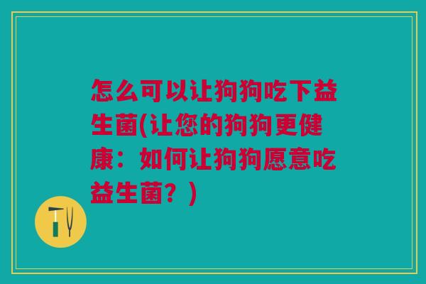 怎么可以让狗狗吃下益生菌(让您的狗狗更健康：如何让狗狗愿意吃益生菌？)