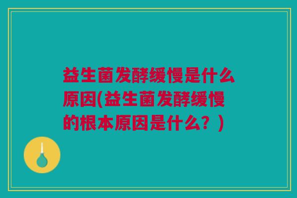 益生菌发酵缓慢是什么原因(益生菌发酵缓慢的根本原因是什么?)