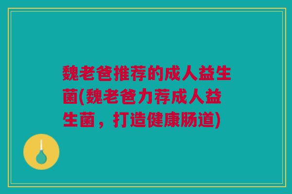 魏老爸推荐的成人益生菌(魏老爸力荐成人益生菌,打造健康肠道)
