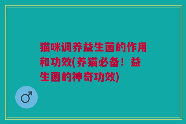 猫咪调养益生菌的作用和功效(养猫必备!益生菌的神奇功效)