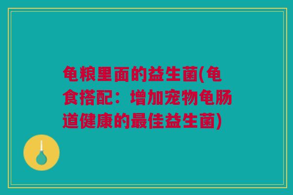 龟粮里面的益生菌(龟食搭配：增加宠物龟肠道健康的佳益生菌)
