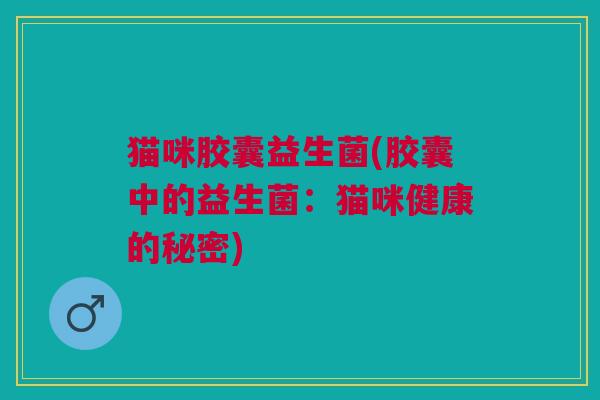 猫咪胶囊益生菌(胶囊中的益生菌:猫咪健康的秘密)