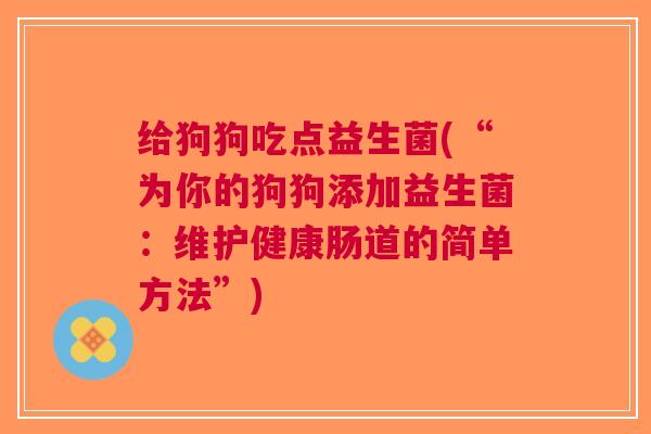 给狗狗吃点益生菌(“为你的狗狗添加益生菌:维护健康肠道的简单方法”)