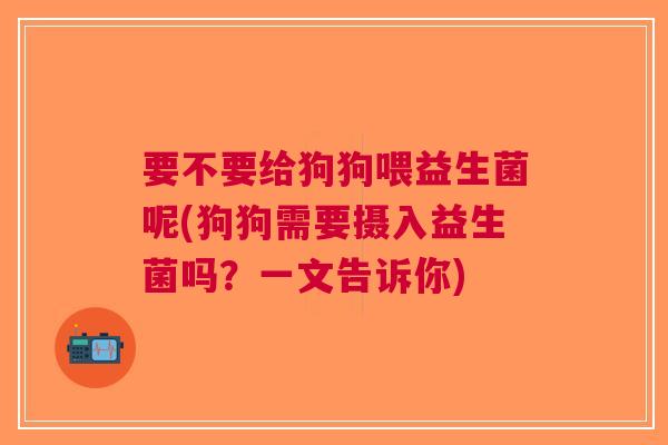 要不要给狗狗喂益生菌呢(狗狗需要摄入益生菌吗?一文告诉你)