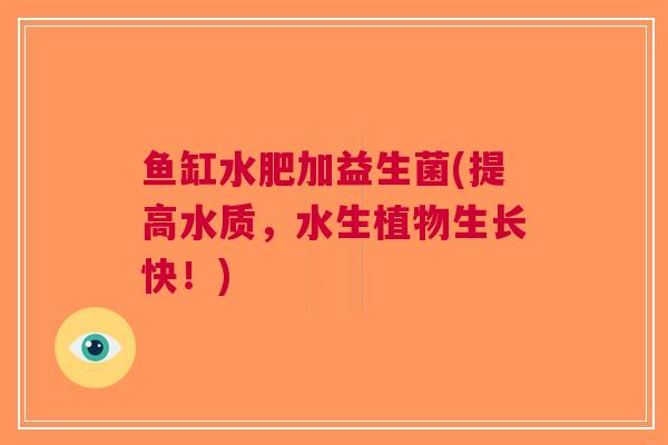 鱼缸水肥加益生菌(提高水质，水生植物生长快！)
