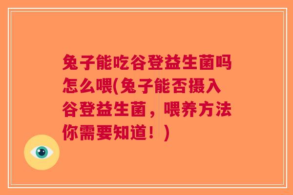 兔子能吃谷登益生菌吗怎么喂(兔子能否摄入谷登益生菌,喂养方法你需要知道!)