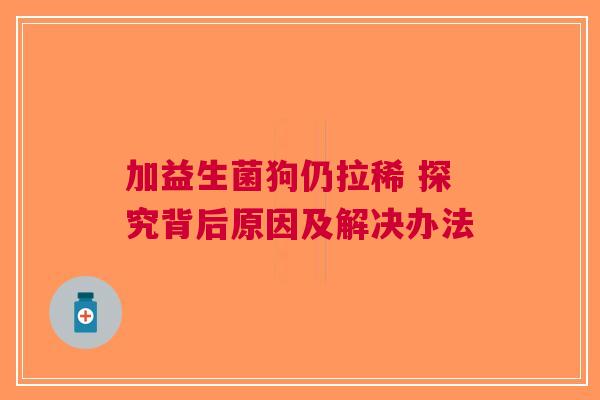 加益生菌狗仍拉稀 探究背后原因及解决办法