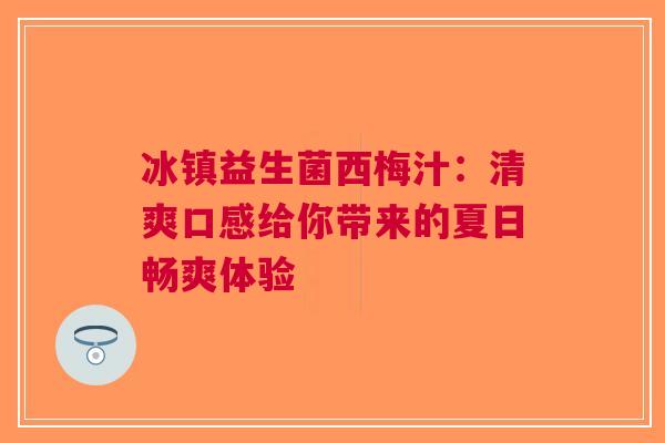 冰镇益生菌西梅汁：清爽口感给你带来的夏日畅爽体验